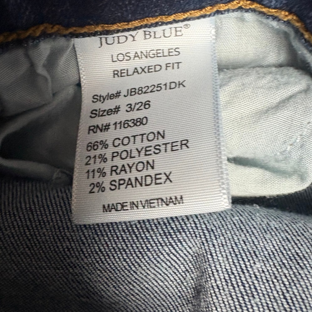 Judy Blue Relaxed Fit Distressed Dark Wash Denim Jeans Size 3/26 Mid Rise Comfy - Picture 10 of 13